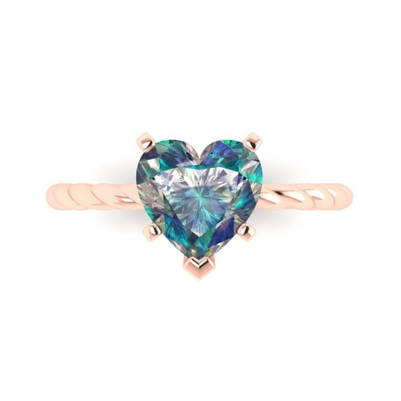 Clara Pucci 14K Rose Gold 2ct BlueMoissanite Solitaire Ring for Women