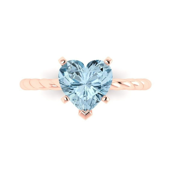 Clara Pucci 14K Rose Gold 2ct Aquamarine Solitaire Ring for Women