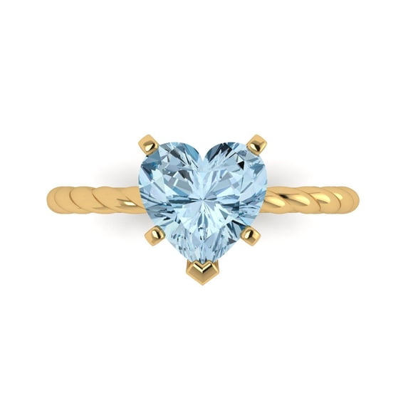 Clara Pucci 14K Yellow Gold 2ct Aquamarine Solitaire Ring for Women