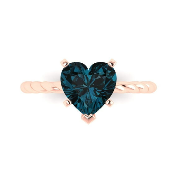 Clara Pucci 14K Rose Gold 2ct LondonBlueTopaz Solitaire Ring for Women