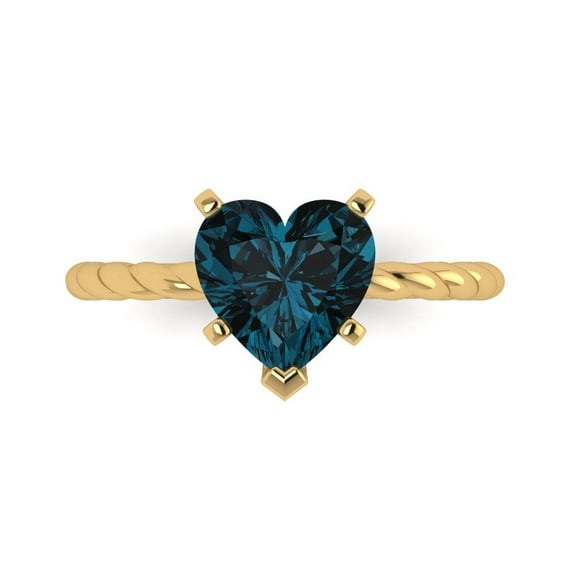 2.0ct Heart Cut Blue Natural London Blue Topaz 18k Yellow Gold Engraving Statement Bridal Wedding Solitaire Designer Ring Size 4