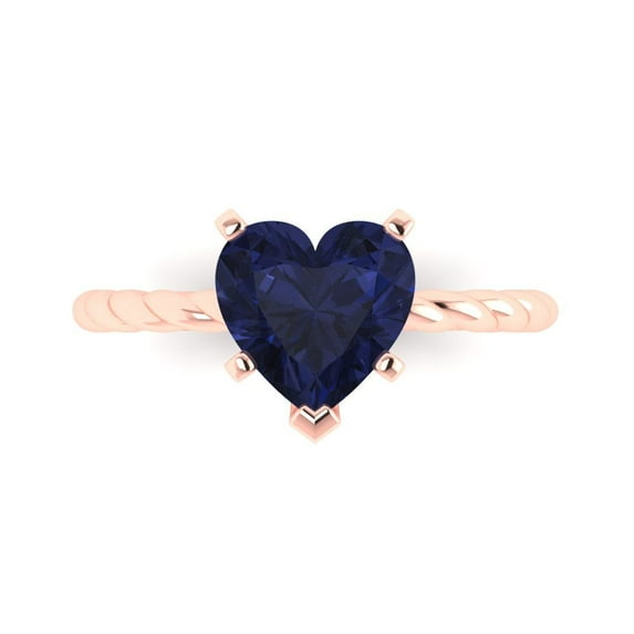 2.0ct Heart Cut Blue Sapphire 18k Pink Rose Gold Engraving Statement Bridal Wedding Solitaire Designer Ring Size 11