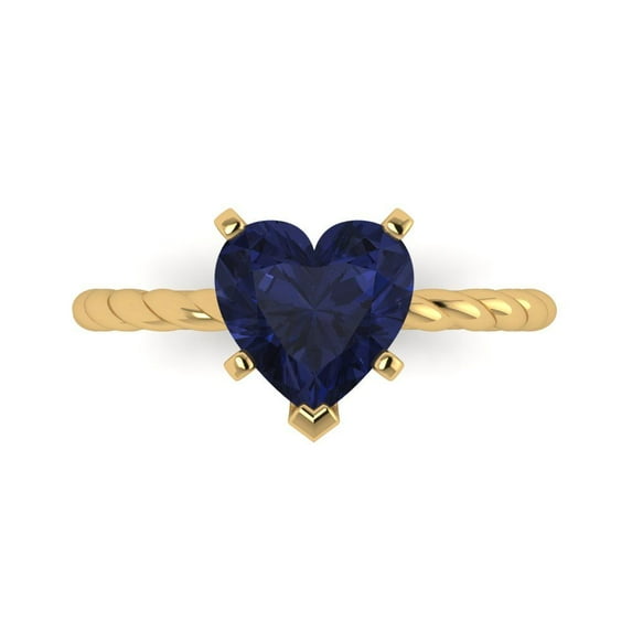 2.0ct Heart Cut Blue Sapphire 18k Yellow Gold Engraving Statement Bridal Wedding Solitaire Designer Ring Size 8