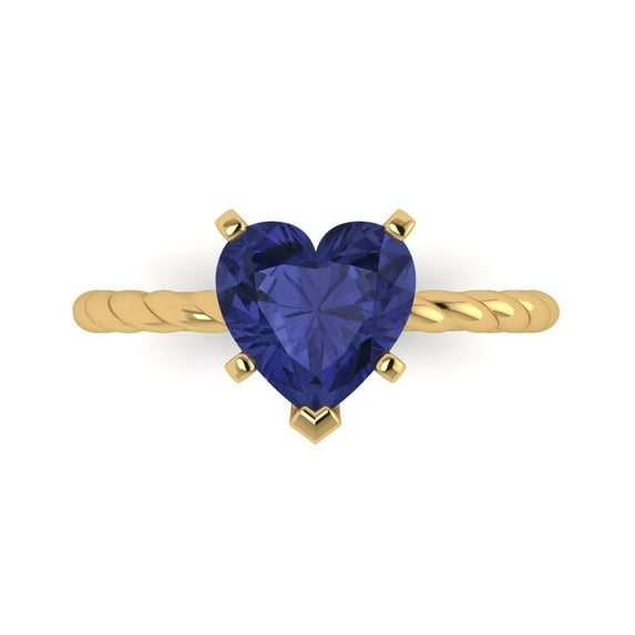 2.0ct Heart Cut Blue Tanzanite 18k Yellow Gold Engraving Statement Bridal Wedding Solitaire Designer Ring Size 4