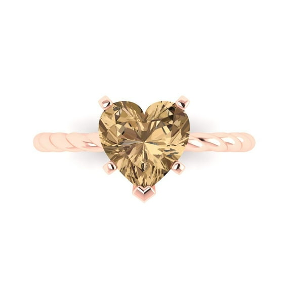 2.0ct Heart Cut Brown Champagne Crystal 18k Pink Rose Gold Engraving Statement Bridal Wedding Designer Ring Size 10.5