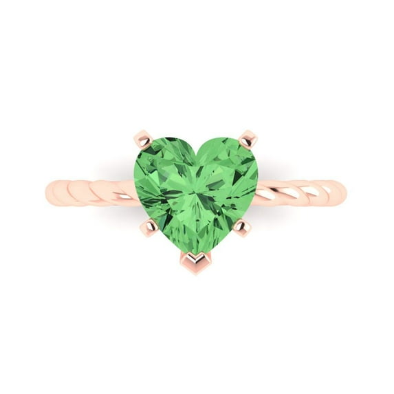 2.0ct Heart Cut Green Crystal 18k Pink Rose Gold Engraving Statement Bridal Wedding Solitaire Designer Ring Size 8