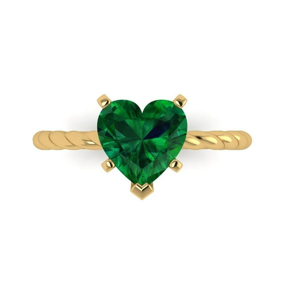 2.0ct Heart Cut Green Emerald 18k Yellow Gold Engraving Statement Bridal Wedding Solitaire Designer Ring Size 9.5