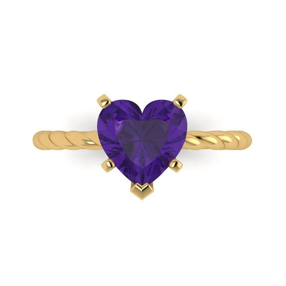 2.0ct Heart Cut Purple Natural Amethyst 18k Yellow Gold Engraving Statement Bridal Wedding Solitaire Designer Ring Size 7