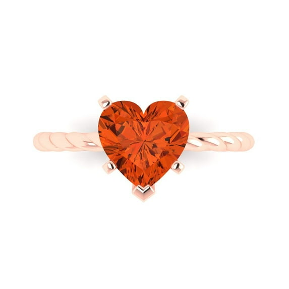 2.0ct Heart Cut Red Crystal 18k Pink Rose Gold Engraving Statement Bridal Wedding Solitaire Designer Ring Size 3.5