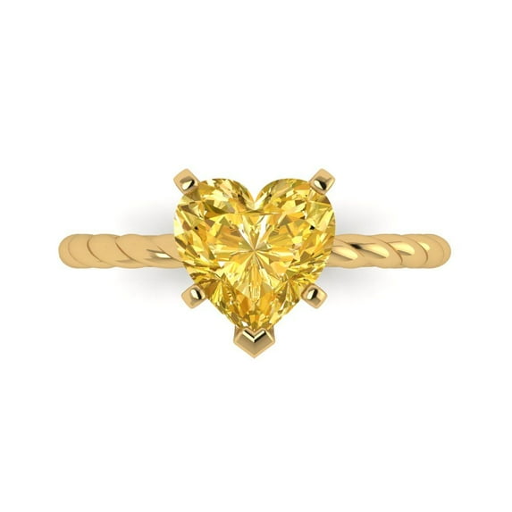 2.0ct Heart Cut Yellow Natural Citrine 18k Yellow Gold Engraving Statement Bridal Wedding Solitaire Designer Ring Size 10