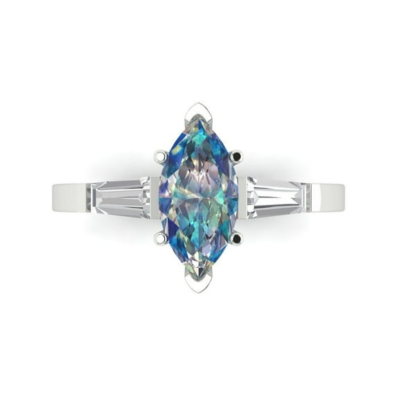 Clara Pucci 14K White Gold 2ct BlueMoissanite Three-Stone Ring for Women