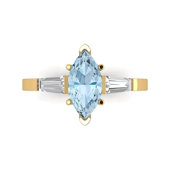 Clara Pucci 14K Yellow Gold 2ct SkyBlueTopaz Three-Stone Ring for Women