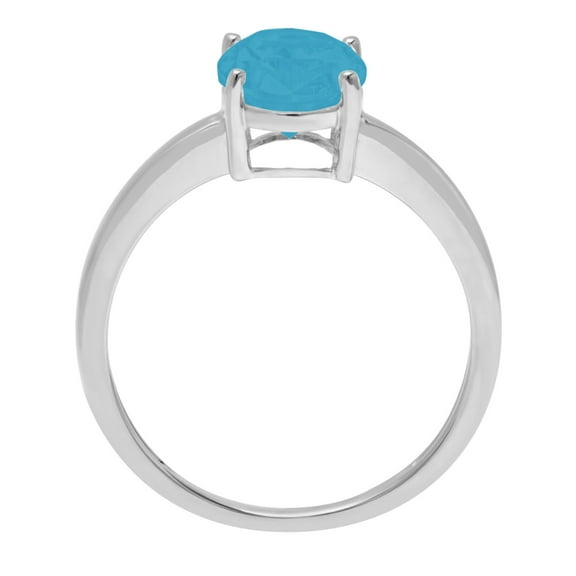 2 ct Oval Cut Simulated Turquoise Solitaire Engagement Ring for Women in 14K White Gold