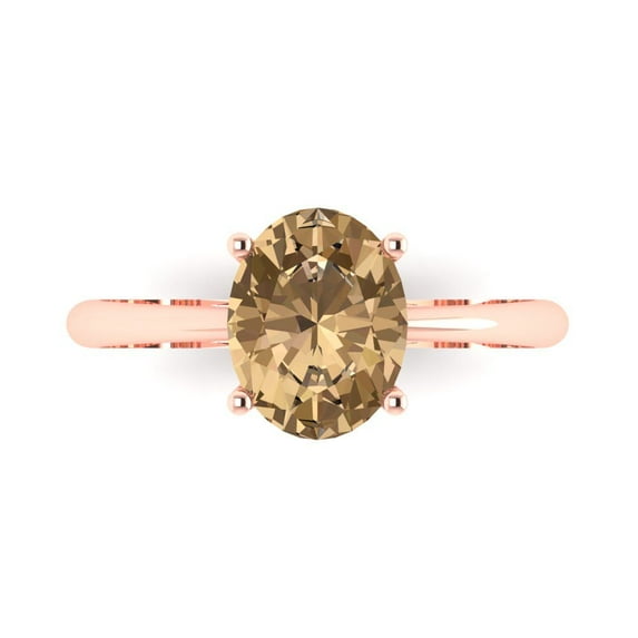 Clara Pucci 14K Rose Gold 2ct Champagne Solitaire Ring for Women