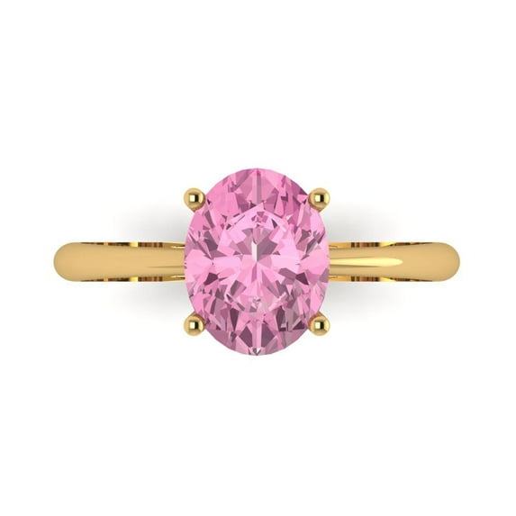 Clara Pucci 14K Yellow Gold 2ct Pink Solitaire Ring for Women