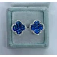 thumbnail image 1 of 2.0ct Oval Lab-Created Blue Sapphire Clover Stud Earrings 14K White Gold Plated, 1 of 4