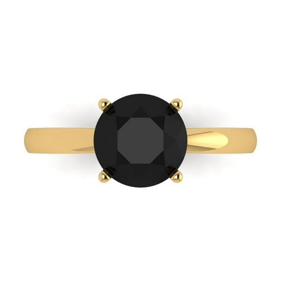 2 ct Round Cut Natural Onyx Solitaire Engagement Ring for Women in 14K Yellow Gold