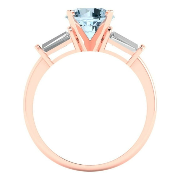 2 ct Round Cut Natural Swiss Blue Topaz Three-Stone Engagement Ring for Women in 18K Rose Gold