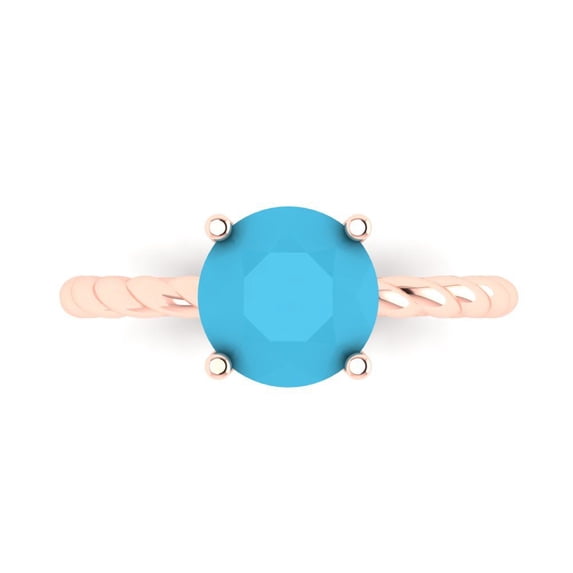 Clara Pucci 14K Rose Gold 2ct Turquoise Solitaire Ring for Women