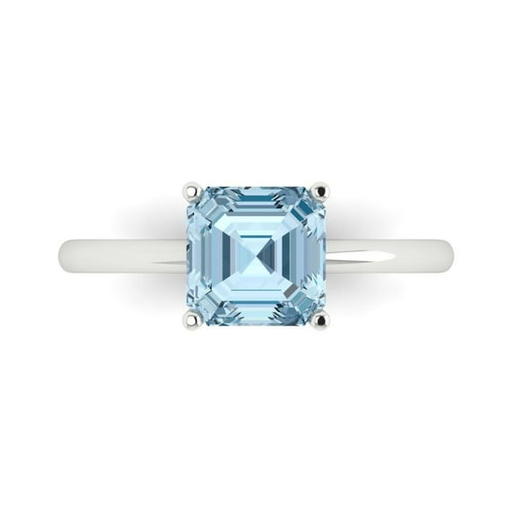 2 ctw Solitaire Anniversary Ring for Women | Asscher Cut Natural Aquamarine | Hyperallergenic Solid 18K White Gold