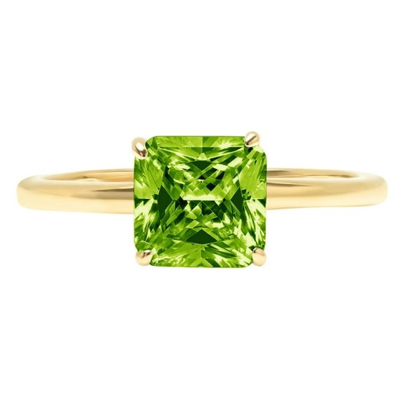 2 ct Asscher Cut Natural Peridot Solitaire 14K Yellow Gold Womens Engagement Ring