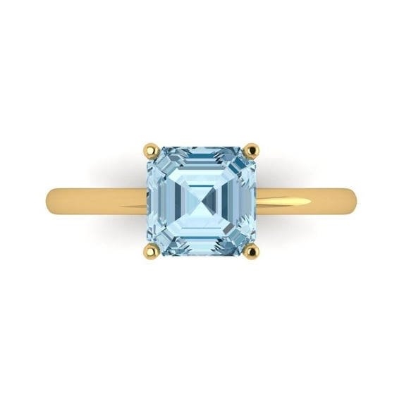 Clara Pucci 14K Yellow Gold Solid Gold SwissBlueTopaz Solitaire Anniversary Ring for Women - 2 cttw Asscher Cut