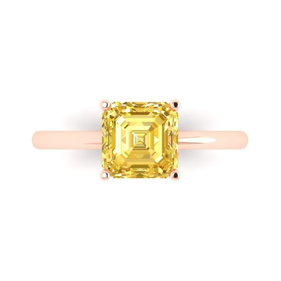 Solitaire Engagement Ring for Women - 2ct Simulated Yellow Diamond in 14K Rose Gold Promise Ring