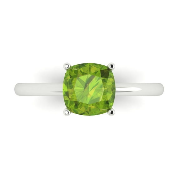 2 ctw Solitaire Anniversary Ring for Women | Cushion Cut Natural Peridot | Hyperallergenic Solid 14K White Gold