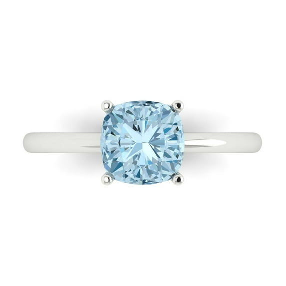 2 ctw Solitaire Anniversary Ring for Women | Cushion Cut Natural Swiss Blue Topaz | Hyperallergenic Solid 18K White Gold