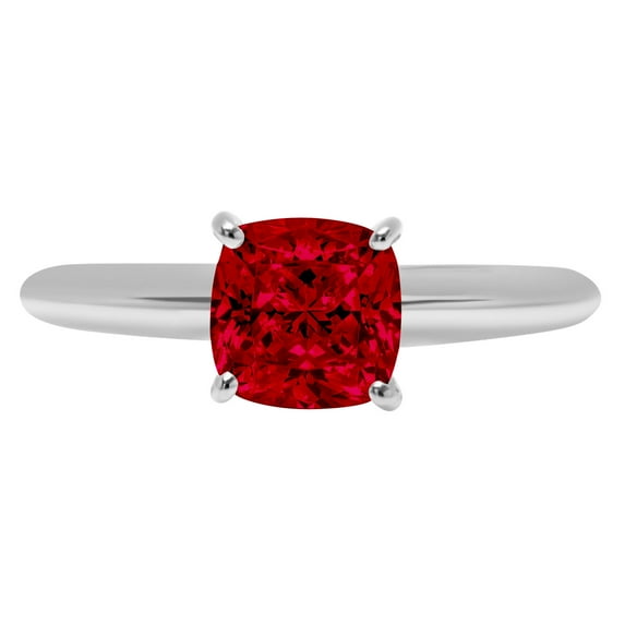 2 ct Cushion Cut Natural Garnet Solitaire 18K White Gold Womens Engagement Ring