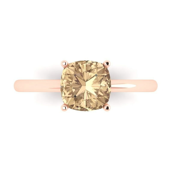 2 ct Cushion Cut Yellow Moissanite Solitaire 18K Rose Gold Womens Engagement Ring