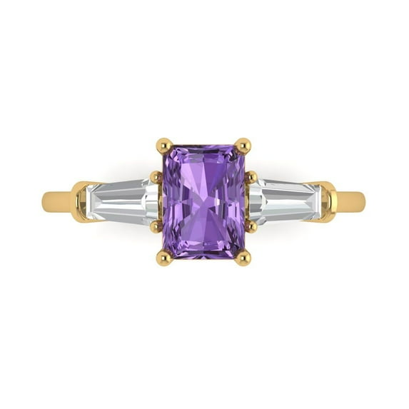 Clara Pucci 14K Yellow Gold Solid Gold Alexandrite Three-Stone Anniversary Ring for Women - 1.5 cttw Emerald Cut