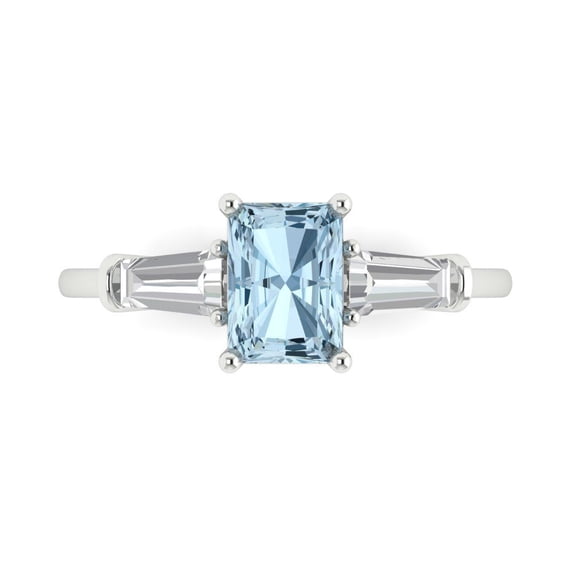 1.5 ct Emerald Cut Simulated Blue Diamond 3 Stone 18K White Gold Womens Engagement Ring