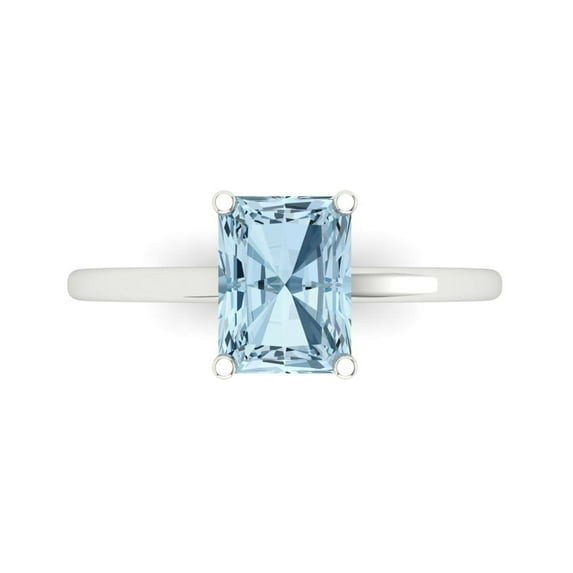 2 ctw Solitaire Anniversary Ring for Women | Emerald Cut Natural Aquamarine | Hyperallergenic Solid 18K White Gold