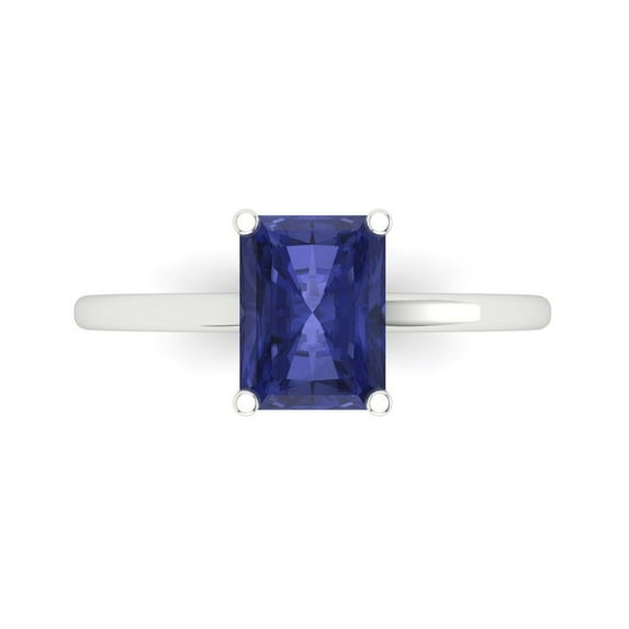 Clara Pucci 14K White Gold Solid Gold Tanzanite Solitaire Anniversary Ring for Women - 2 cttw Emerald Cut