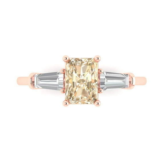 1.5 ctw 3 Stone Anniversary Ring for Women | Emerald Cut Natural Morganite | Hyperallergenic Solid 18K Rose Gold