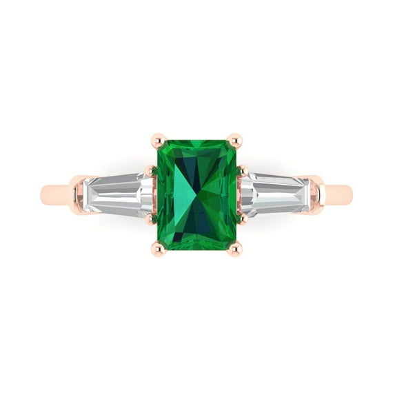 Clara Pucci 14K Rose Gold Solid Gold Emerald Three-Stone Anniversary Ring for Women - 1.5 cttw Emerald Cut