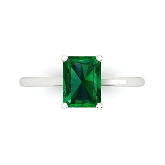 Clara Pucci 14K White Gold Solid Gold Emerald Solitaire Anniversary Ring for Women - 2 cttw Emerald Cut