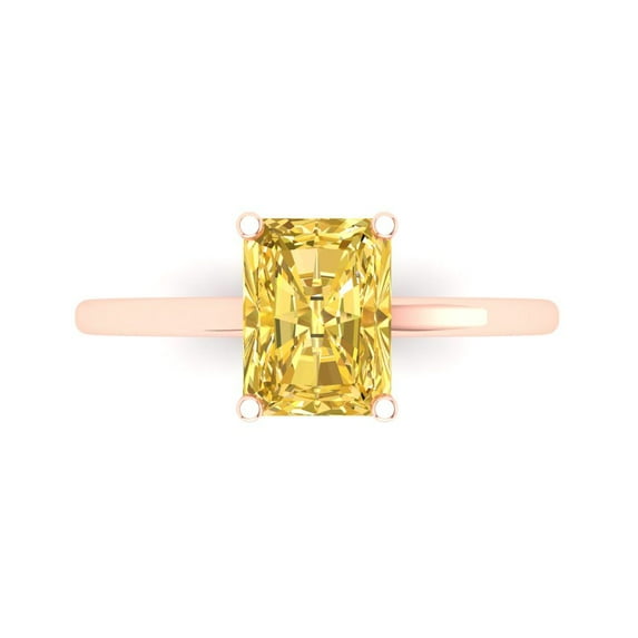 2 ct Emerald Cut Simulated Yellow Diamond Solitaire 18K Rose Gold Womens Engagement Ring