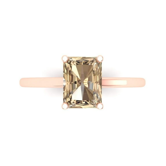 Clara Pucci 14K Rose Gold Solid Gold YellowMoissanite Solitaire Anniversary Ring for Women - 2 cttw Emerald Cut