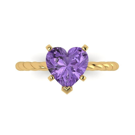 2 tcw Heart Cut Engagement Ring for Women, Simulated Alexandrite Solitaire Bridal Promise Ring for Her in 14K Yellow Gold