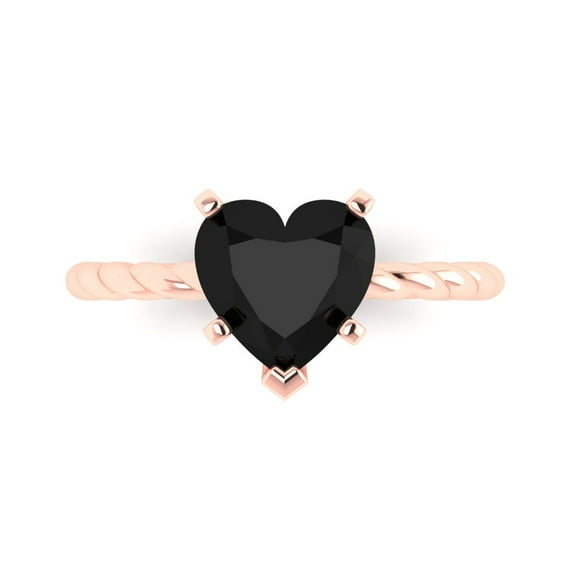Clara Pucci 14K Rose Gold Solid Gold Onyx Solitaire Anniversary Ring for Women - 2 cttw Heart Cut