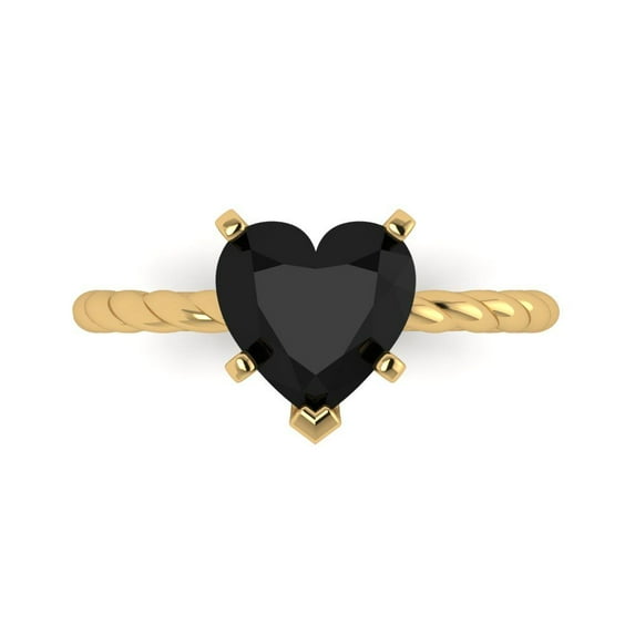 Clara Pucci 14K Yellow Gold Solid Gold Onyx Solitaire Anniversary Ring for Women - 2 cttw Heart Cut