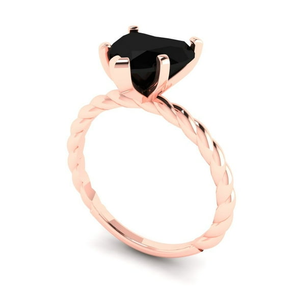 2.0ct heart cut black natural onyx 18k rose gold Bridal Wedding Engagement Promise Anniversary Ring for Women size 8.25