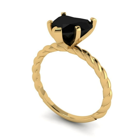 2.0ct heart cut black natural onyx 18k yellow gold Bridal Wedding Engagement Promise Anniversary Ring for Women size 6.75