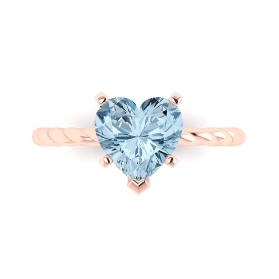Clara Pucci 14K Rose Gold Solid Gold Blue Solitaire Anniversary Ring for Women - 2 cttw Heart Cut
