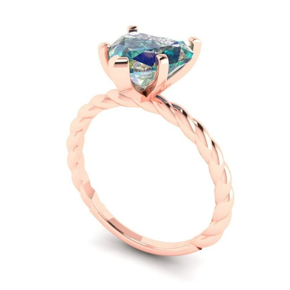 2.0ct heart cut blue moissanite 14k rose gold Bridal Wedding Engagement Promise Anniversary Ring for Women size 8