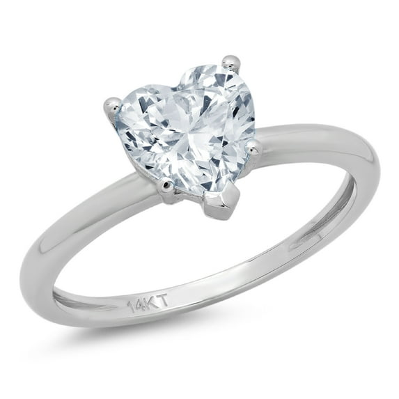 2 ct Heart Cut Natural Aquamarine Solitaire 14K White Gold Womens Engagement Ring