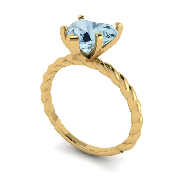2.0ct heart cut blue natural aquamarine 14k yellow gold Bridal Wedding Engagement Promise Anniversary Ring for Women size 3.5