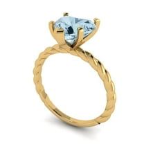 2.0ct heart cut blue Zircon 14k yellow gold Bridal Wedding Engagement Promise Anniversary Ring for Women size 5.75